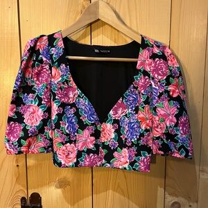 Zara Black Floral Crop Top